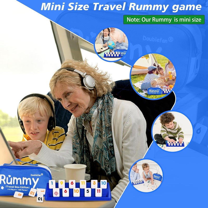 Doublefan Mini Rummy Cube Game, Mini Size Rummy Set with Portable Canvas Bag, Small Travel Board Game for Adult and Kids,160 Tiles, 6 Playing Rack, 1 Dice (2-6 Players) - Image 5